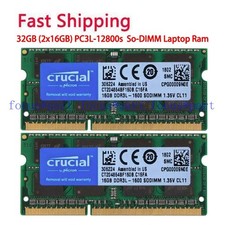 Crucial 32GB (2x 16GB) DDR3L 1600 MHz PC3L-12800S SO-DIMM Laptop Memory 204-PIN picture
