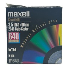 Maxell Rewritable 640MB 2048 Byte/Sector 3.5” Magneto Optical Disk 5-Pack New picture