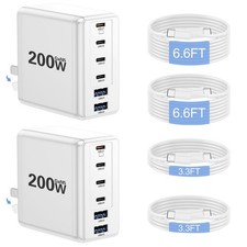 2 Pack 200W USB Charger, Laptop Fast Charger, 6-Port Wall Charger Charging Bl... picture