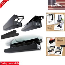 No-Screw Under Desk Cable Management Tray Black 2 Pack Cord Organizer Self-Ad... picture