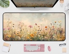 Beige Flower Desk Mat, Oil Painting Style Desk Matt, Plant Flower Mat, Game D... picture