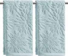2 Pcs Blue 3D Dahlia Floral Jacquard Hand Towels for Bathroom, 100% picture