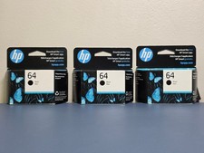 3PK Genuine HP 64 Black Ink Cartridges OEM NEW SEALED Warranty 10/2025 picture