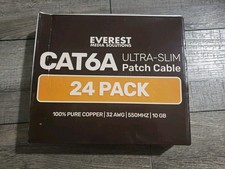 Everest Ultra Slim Cat6a Ethernet Patch Cables 7ft (24-Pack) Gray, SEALED  picture