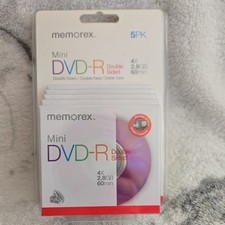 Memorex Blank Mini DVD-R 4x 2.8GB 60min Double-Sided 5PK 5 Pack - New Sealed picture