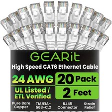 GEARit Cat6 Patch Cables White 2ft Cat 6 Ethernet Cable 20-Pack picture