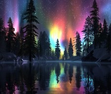 NORTHERN LIGHTS PINE TREES LAKE SKY COMPUTER MOUSE PAD 9.25 x 7.75 OR HOT PAD picture