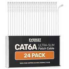 Everest Ultra Slim Cat6a Ethernet Patch Cables 1ft -24-Pack White Bendable 32AWG picture