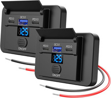 2 Pack 3 Port 12V USB Outlet Surface Mount Lightweight with Voltmeter, Dual USB picture