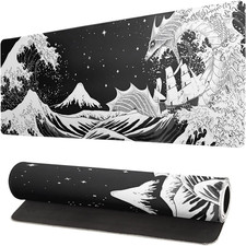 Black and White Japanese Wave Dragon Gaming Mouse Pad - Abstract Mat with Non-Sl picture