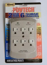 2 Pack 6 Outlet Wall Current Tap 900J Surge Protector with 2 USB Charging Ports picture