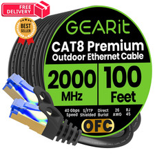 GEARit Cat8 Ethernet Cable 100ft Black 100 Feet, Round - Cat 8 picture
