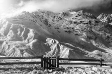 Landscape winter mountains nature snowy mountain fence Custom Gaming Mat Desk picture