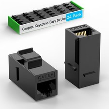 24 PCS Black CAT6A RJ45 Keystone Coupler Female To Female Jack Wall Panel picture