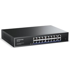 16 Port Gigabit PoE Switch,AUMOX PRO 18|16 PoE+2 Uplink 250W, Black picture