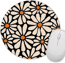 White Daisy Flower Mouse Pad Small, Boho Retro Aesthetic Mousepad, Beige Floral picture