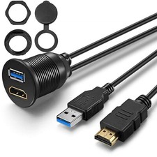 USB 3.0 and HDMI Extension Flush Dash Panel Mount Cable 6 Feet for Car Boat Moto picture