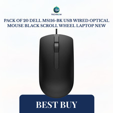 PACK OF 20 Dell MS116-BK USB Wired Optical Mouse Black Scroll Wheel Laptop NEW picture