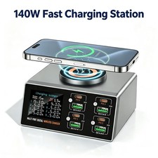 140W Desktop Charging Station LCD Display Wireless 4 USB-C 4 USB-A for Office picture