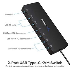 SABRENT 2-PORT USB TYPE-C KVM SWITCH WITH 60 WATT POWER DELIVERY OPTION - BLACK picture