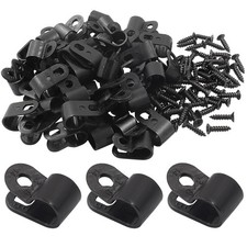 50 PCS 3/8 Inch RType Cable Clips Black Nylon Mounting Wire Fastener Organizer picture