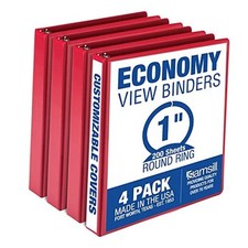  1 Inch 3 Ring Binders, Made in USA, Economy Round Ring, 4-Pack Red 1-Inch picture