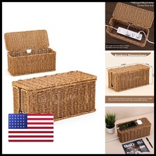 ZhiYo Rattan Cable Management Box, Speckled Brown, 12.5