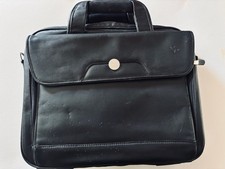 Black Leather Laptop Briefcase With Handles & Multiple Compartments picture