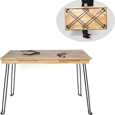 Solid Oak Folding Desk 43 Inch No Assembly Portable Table | Foldable steel legs picture