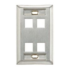 Leviton 43080-1L4 Stainless Steel Wallplate Single-Gang 4-Port with ID Windows picture