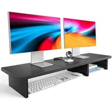 Dual Monitor Stand Riser With Cable Clip - Desktop Storage Shelf Organizer fo... picture