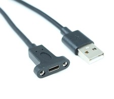 6in USB 2.0 Type A Male to USB-C Female Panel Mount Cable Black 480Mbps picture