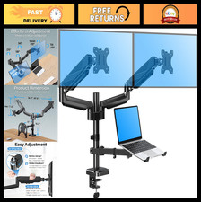 Dual Monitor & Laptop Mount, Adjustable Stand for 2 x 27