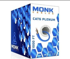Monk Cables Cat6 Plenum CMP Rated Jacket 1000ft UTP 550MHz 23AWG Ethernet Blue picture
