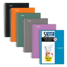 Five Star 5 Subject Spiral Notebook College Ruled 6x9.5 150 Sheets 6 Pack picture