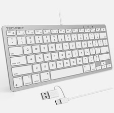 TeckNet Compact Wired USB Keyboard, Slim, White/Silver English QWERTY picture