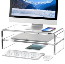 Clear Acrylic Monitor Stand Riser 2 Tier, 5.12 Inches High Clear Computer Desk O picture