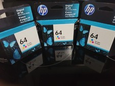 Lot of THREE 3 New Genuine HP 64 Tri-Color Ink Cartridges N9J89AN 2022  picture