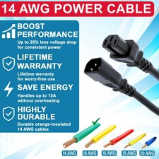 C14 to C15 Plug 4ft PDU Power Extension Cord NEMA 14AWG Black 250V NEW picture