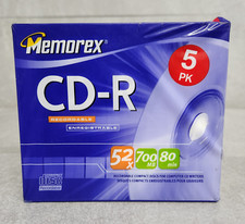 Memorex CD-R 5 Pack 52x 700MB 80 Min Recordable Discs - New Sealed picture