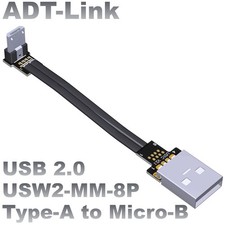 ADT-Link USB2.0 Flat Cable Angled A Male to Micro-B Male High Current Power Cord picture