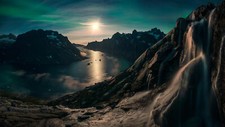 Landscape aurorae max rive nature fjord greenland low Custom Gaming Mat Desk picture