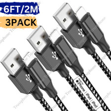 3 Pack 6Ft Braided USB Charger Cable For Apple iPhone 14 XR 8 7 6 Charging Cord picture