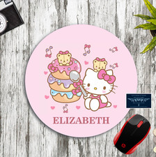 HELLO KITTY DONUTS PERSONALIZED W/ NAME CUSTOM ROUND PC DESK MAT MOUSE PAD picture