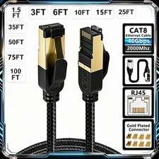 Cat 8 Ethernet Cable Braided 40Gbps 2000Mhz CAT8 Network Cord RJ45 LAN Cables picture