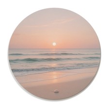 Sunset Beach Seascape Mouse Pad | Round Coastal Ocean Mousepad picture