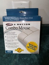 Vintage Belkin White 3-Button Combo Wired USB Serial PS/2 Mouse F8E201 NOS NEW picture