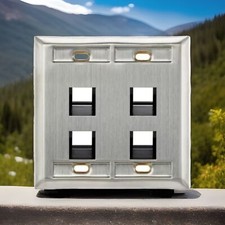 2 Gang Leviton 4 Port Quad Wallplate Stainless Steel QuickPort Angeled 43081-2L4 picture