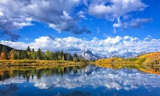 Landscape photography nature river mountains forest fall Custom Gaming Mat Desk picture