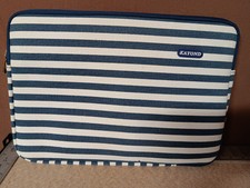 KAYOND Blue & White Striped Canvas Laptop Sleeve Up To 14” Soft Plush Inside picture
